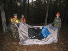 Cadets set up tents in Alpha Squadron on Oct 30, 2015.  