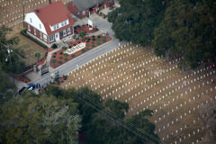 Aerial cemetery photo with wreaths