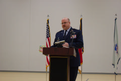 Col David E. Crawford, Commander of Civil Air Patrol’s North Carolina Wing, gives the keynote address at CAP’s Congressional Gold Medal ceremony in Kernersville, NC on Jan. 7, 2015.