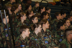 The North Carolina Leadership Academy CAP cadets listen intently to the presentations at the CAP Congressional Gold Medal ceremony in Kernersville, NC, on Jan. 7, 2015.