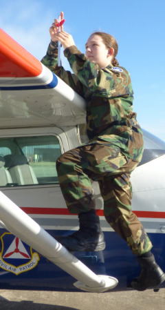 cadet on plane wing