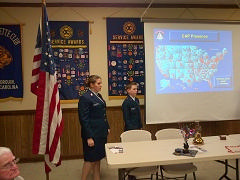 Cadets T. Balog and C. Mize talk about CAP’s nationwide presence during their presentation 