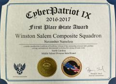 1st place award certificate