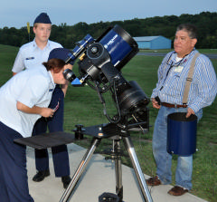 Cadets looking through the telescope